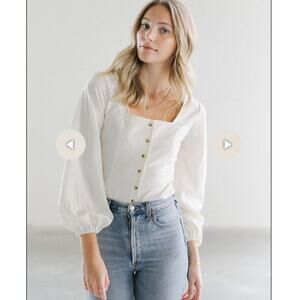 Rolla’s Roxanne L/S Linen Blend Top Square Neck Puff Sleeve XS Excellent